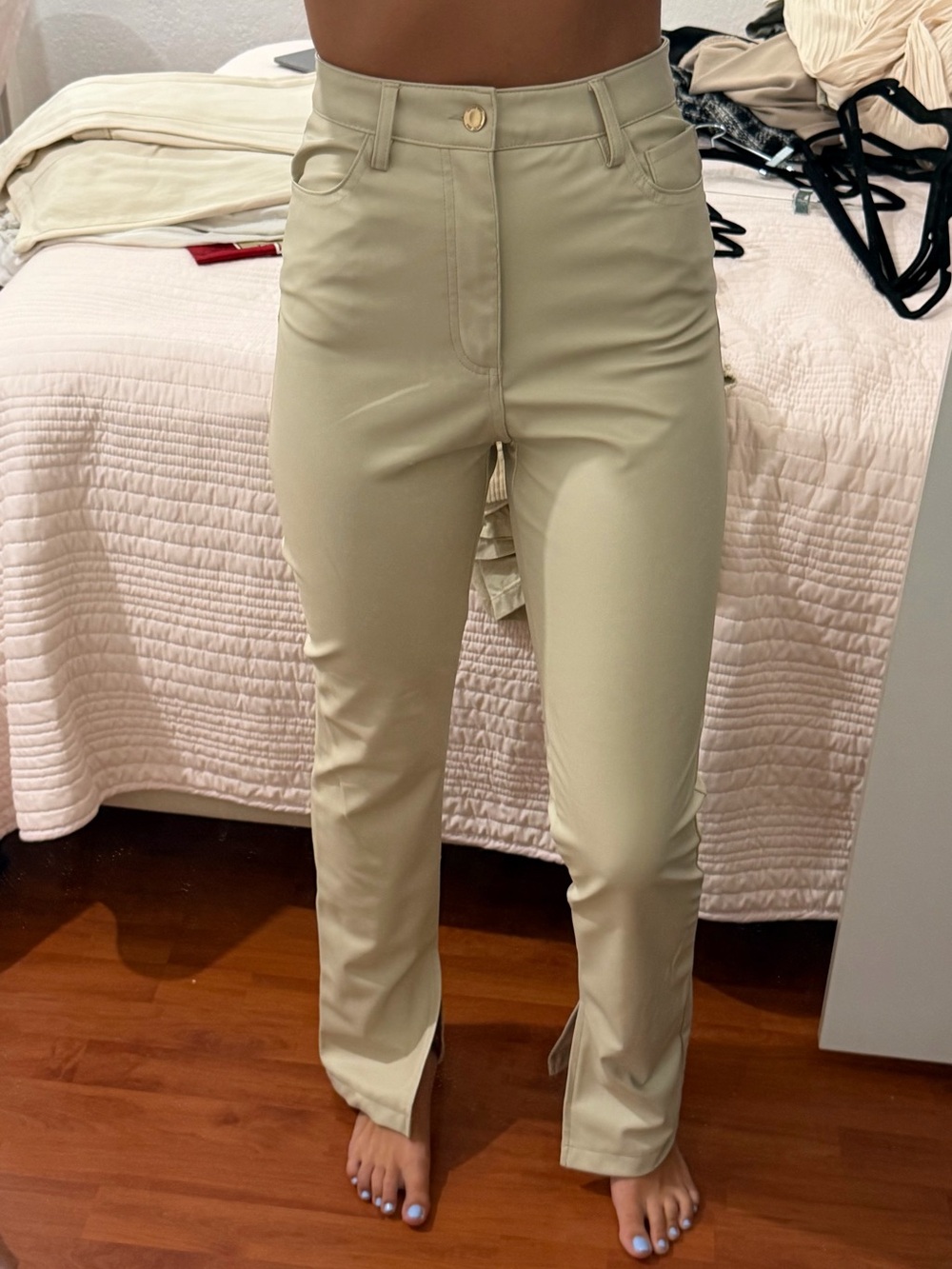 Zara Beige High-Waist Straight Leg Pants